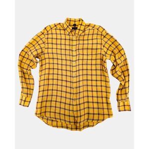 Jeff Rose 100% Linen Plaid Button Up Shirt Made in Italy Men's Medium Yellow